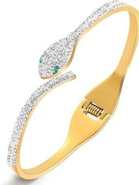 NEW Snake Gold Bracelet Gold Titanium Steel Green Eyes Fashion Trend Jewelry